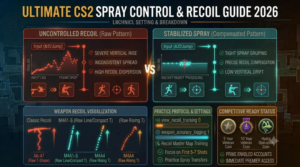 Counter-Strike 2 AK-47 spray pattern visualization showing recoil dots rising in a T-shape on a brick wall.