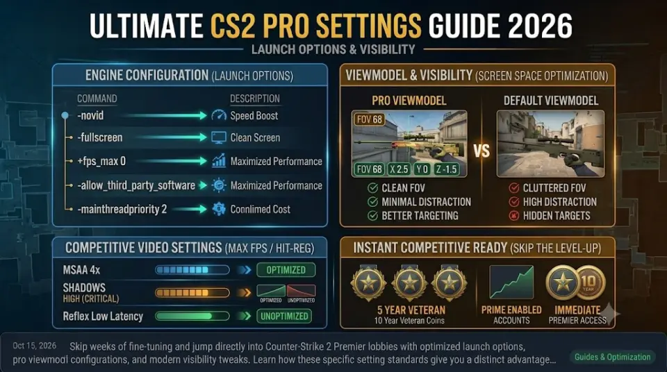 Counter-Strike 2 video configuration panel alongside pro-level crosshair and viewmodel settings