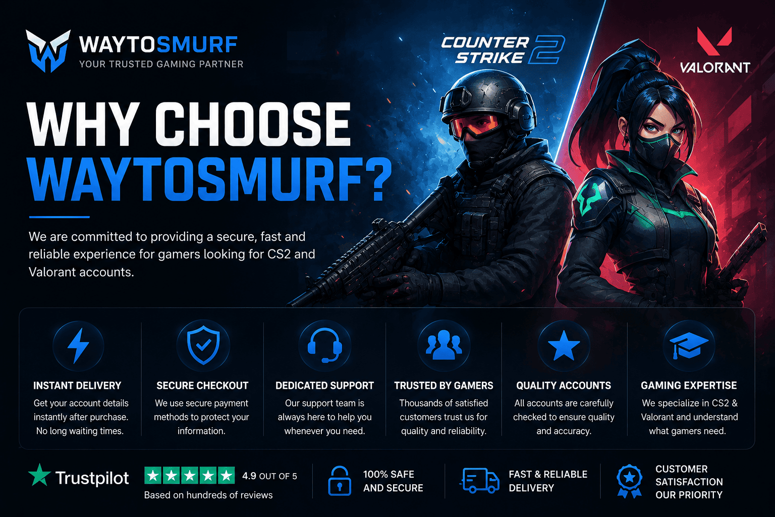 Why Choose WayToSmurf - Trusted Marketplace for CS2 Prime, Premier and Valorant Accounts